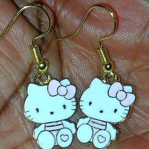Whimsical character kitty dangle earrings for girls and women